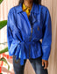 Vintage Parisian leather biker jacket kobalt