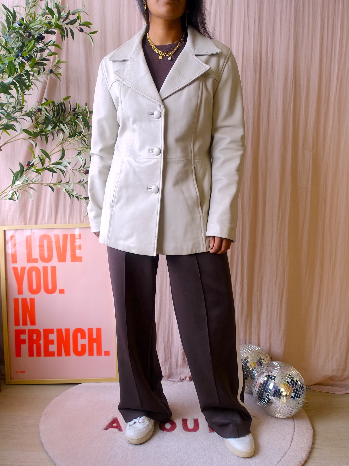 Vintage original Giorgio Pavanello leather blazercoat ecru