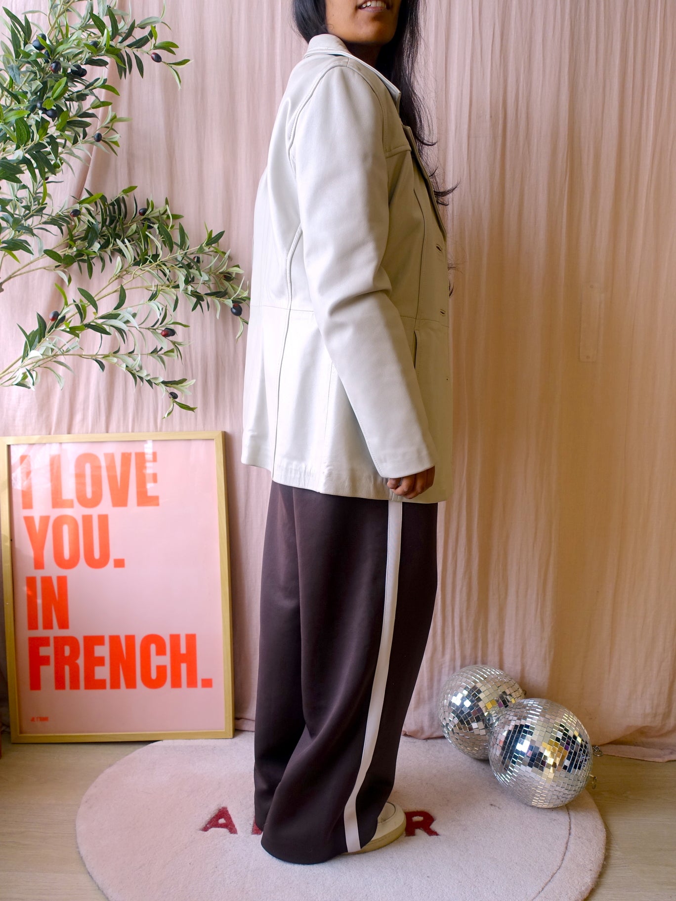 Vintage original Giorgio Pavanello leather blazercoat ecru