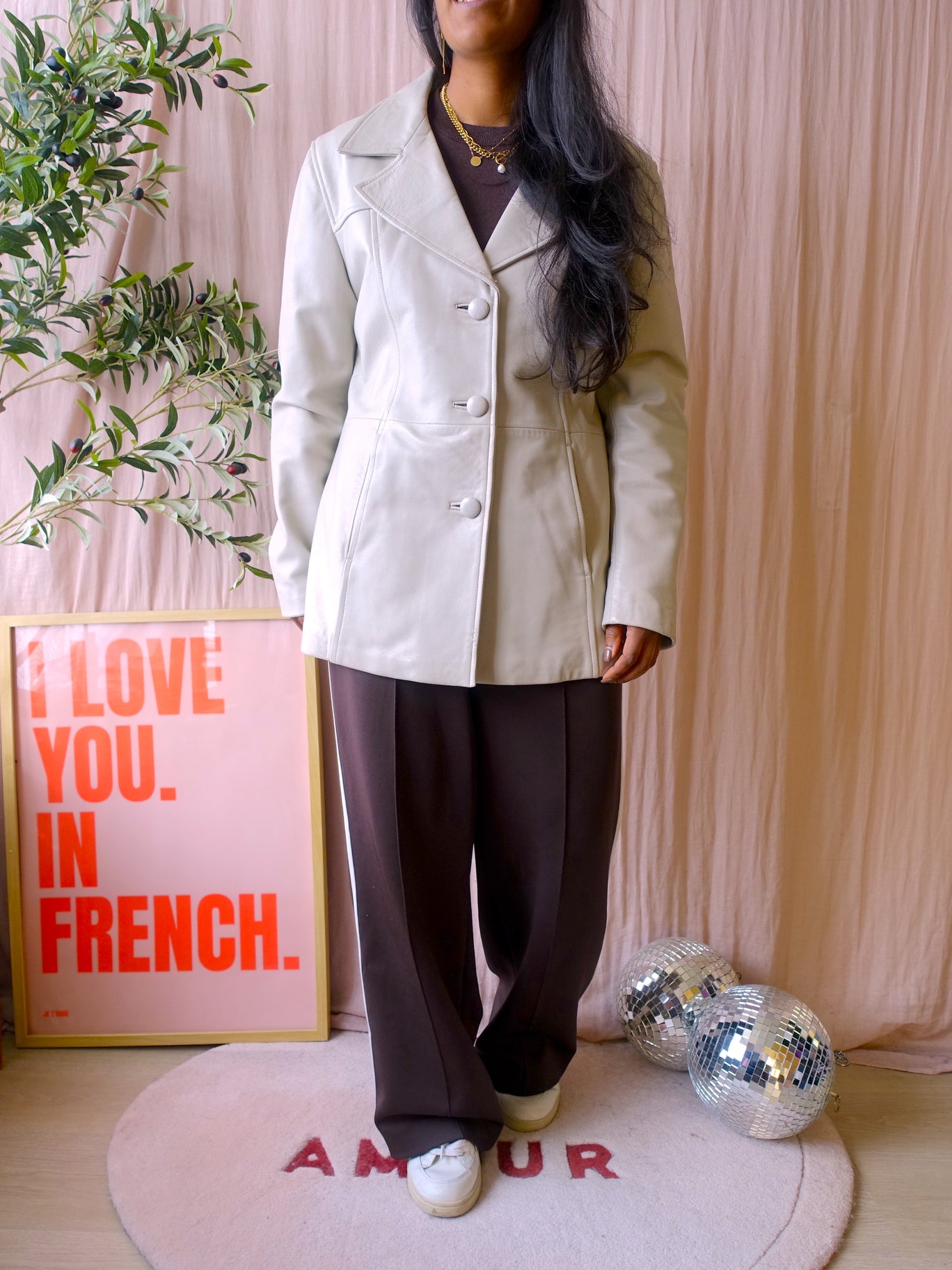 Vintage original Giorgio Pavanello leather blazercoat ecru