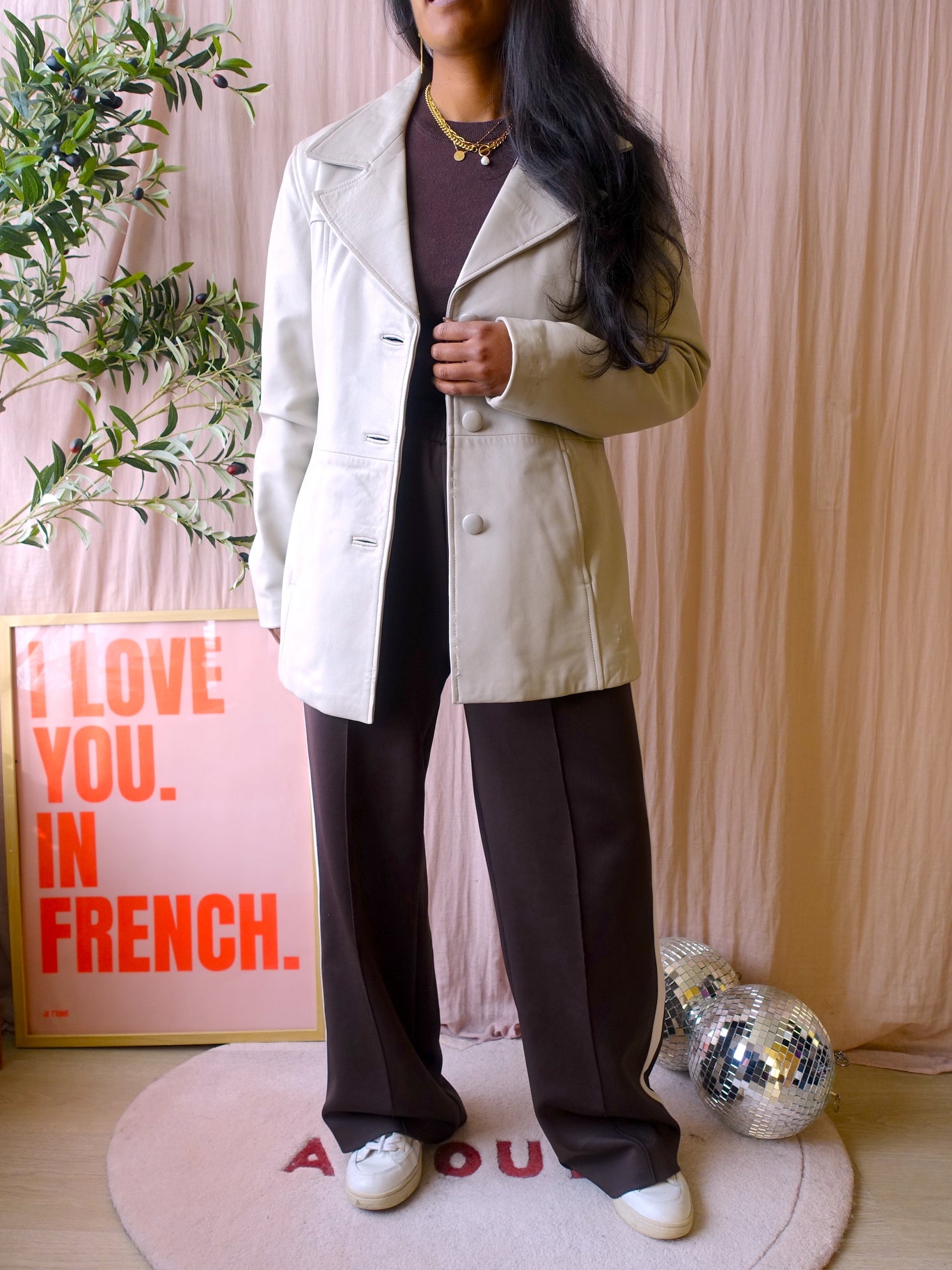 Vintage original Giorgio Pavanello leather blazercoat ecru