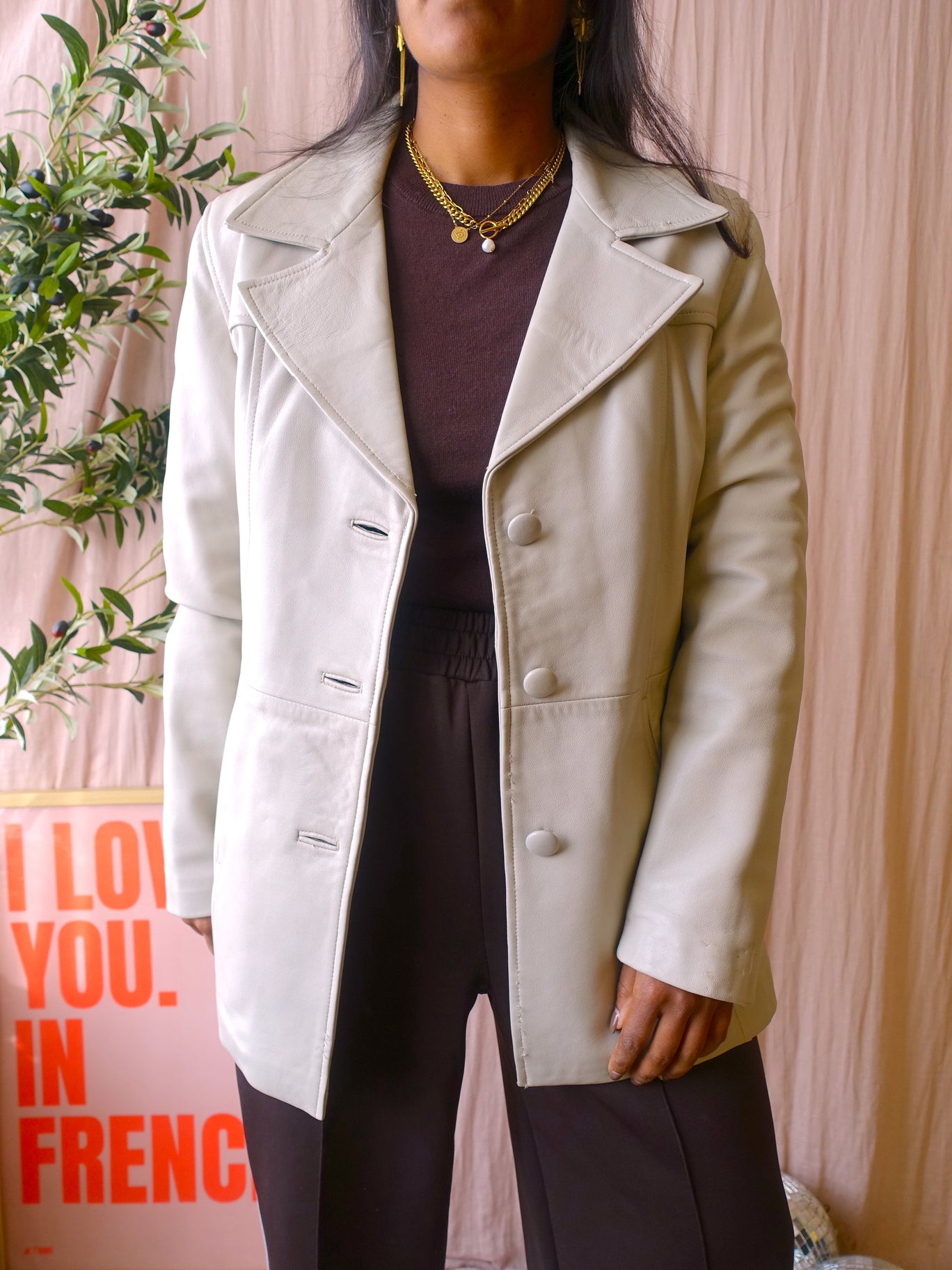 Vintage original Giorgio Pavanello leather blazercoat ecru