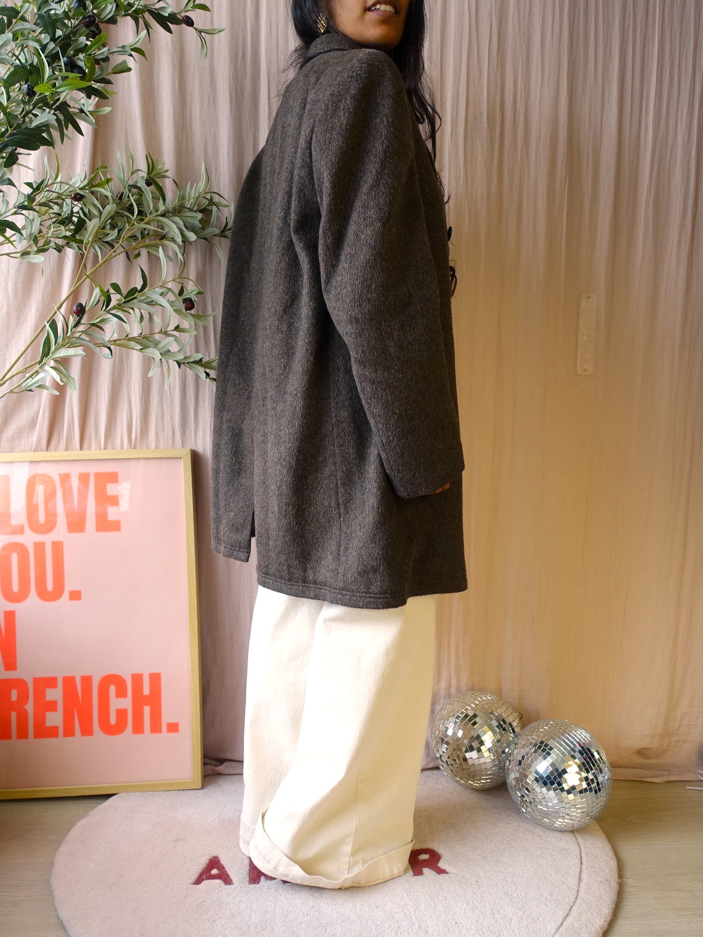 Vintage silhouette shoulder wool coat roasted coffee