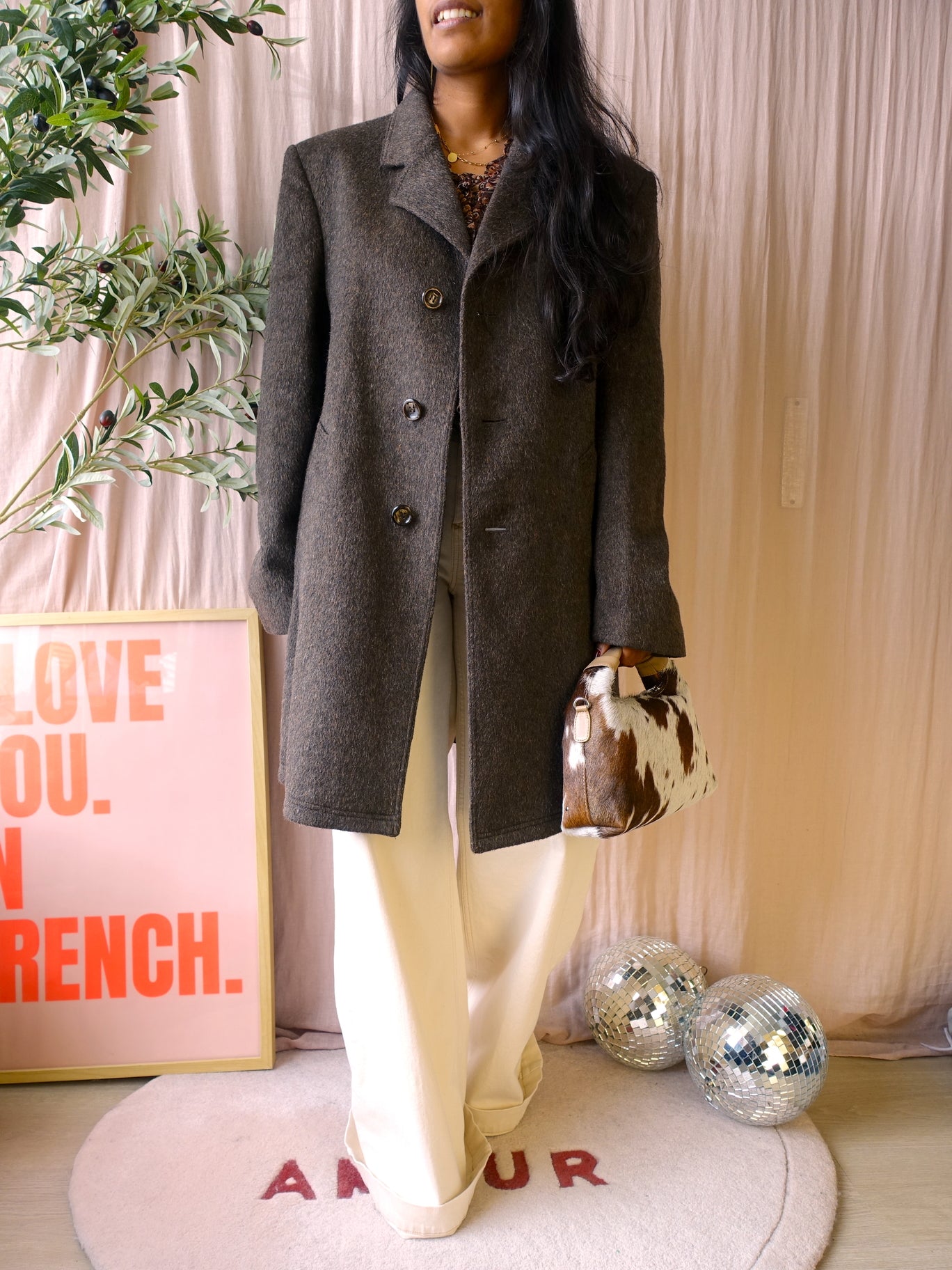 Vintage silhouette shoulder wool coat roasted coffee