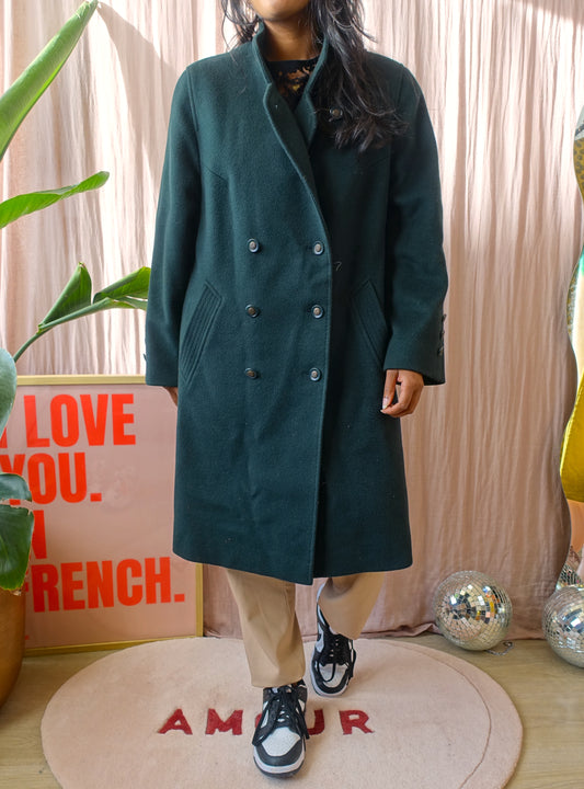 Vintage midi wool coat dark forrest