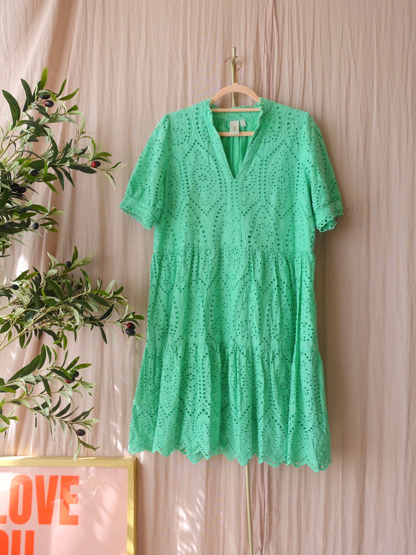 Y.A.S. Yasholi broderie anglaise jurk mint groen
