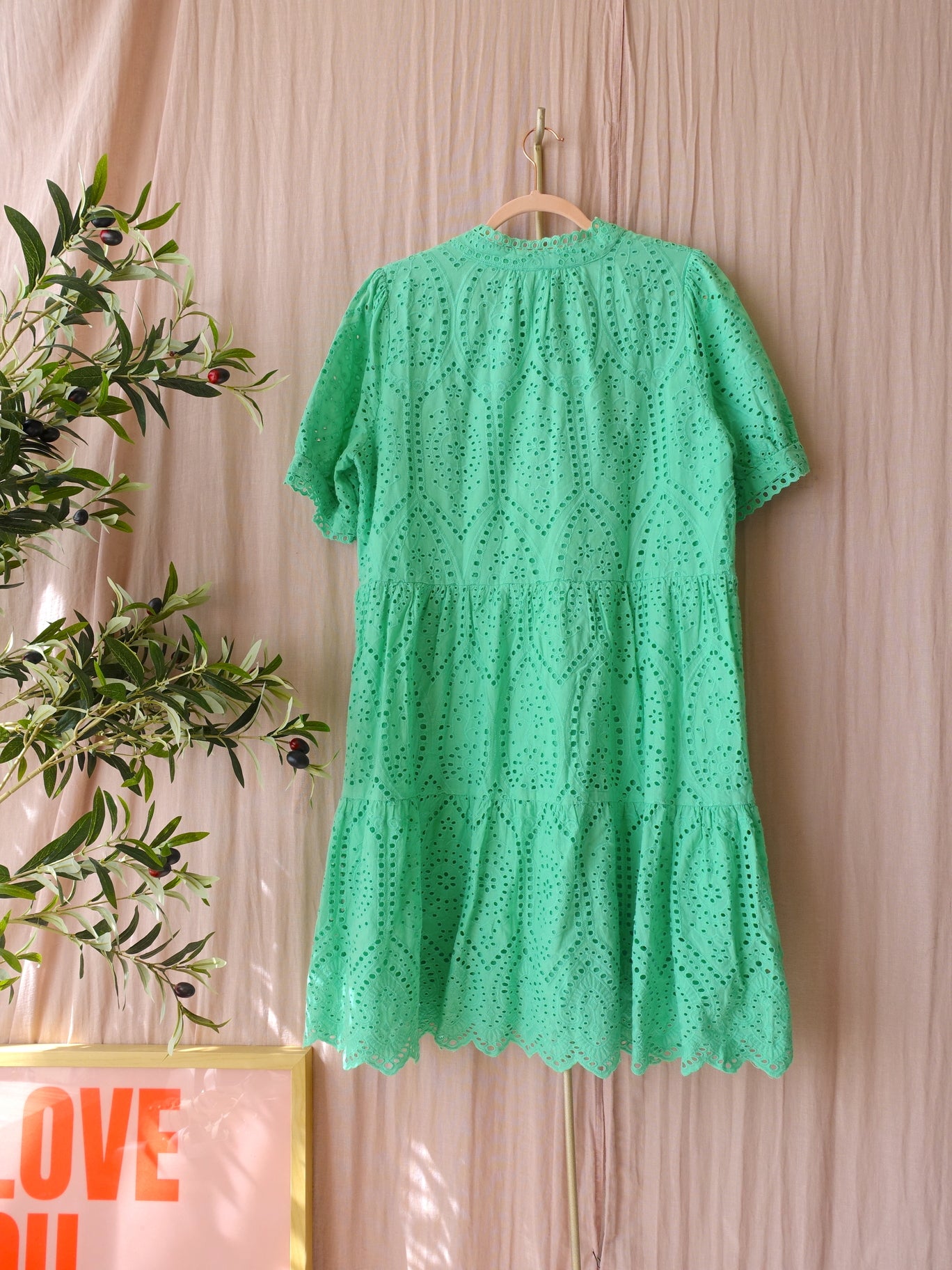 Y.A.S. Yasholi broderie anglaise jurk mint groen