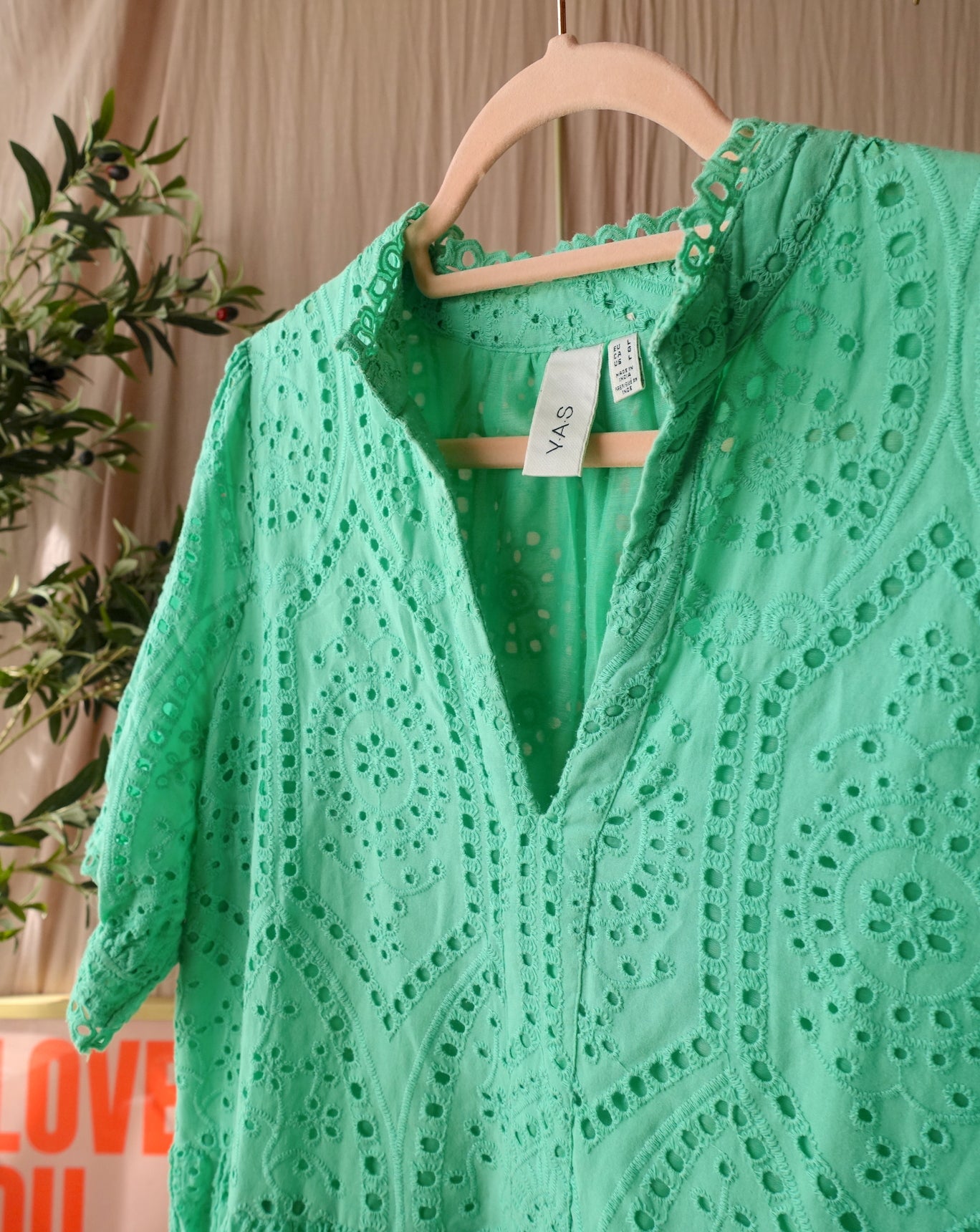 Y.A.S. Yasholi broderie anglaise jurk mint groen
