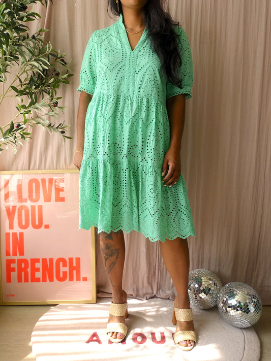 Y.A.S. Yasholi broderie anglaise jurk mint groen