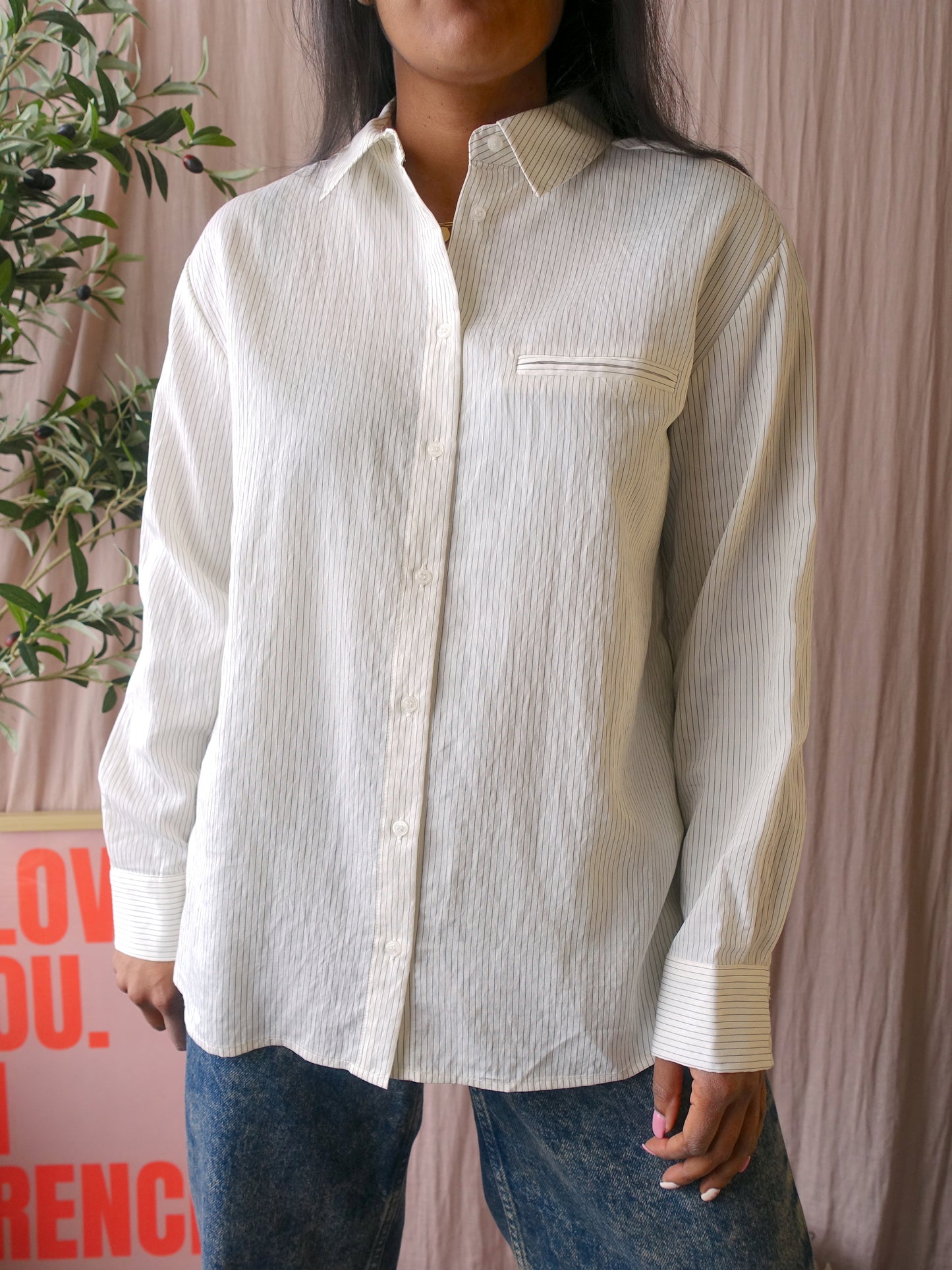 YAYA loose fit pinstripe shirt ecru