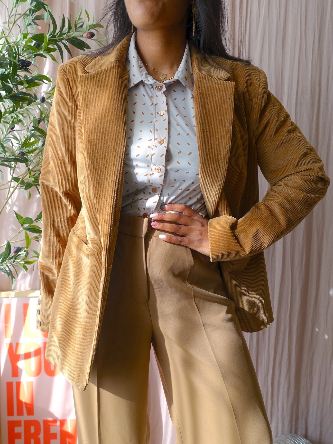 Yaya ribcord blazer caramel crunch