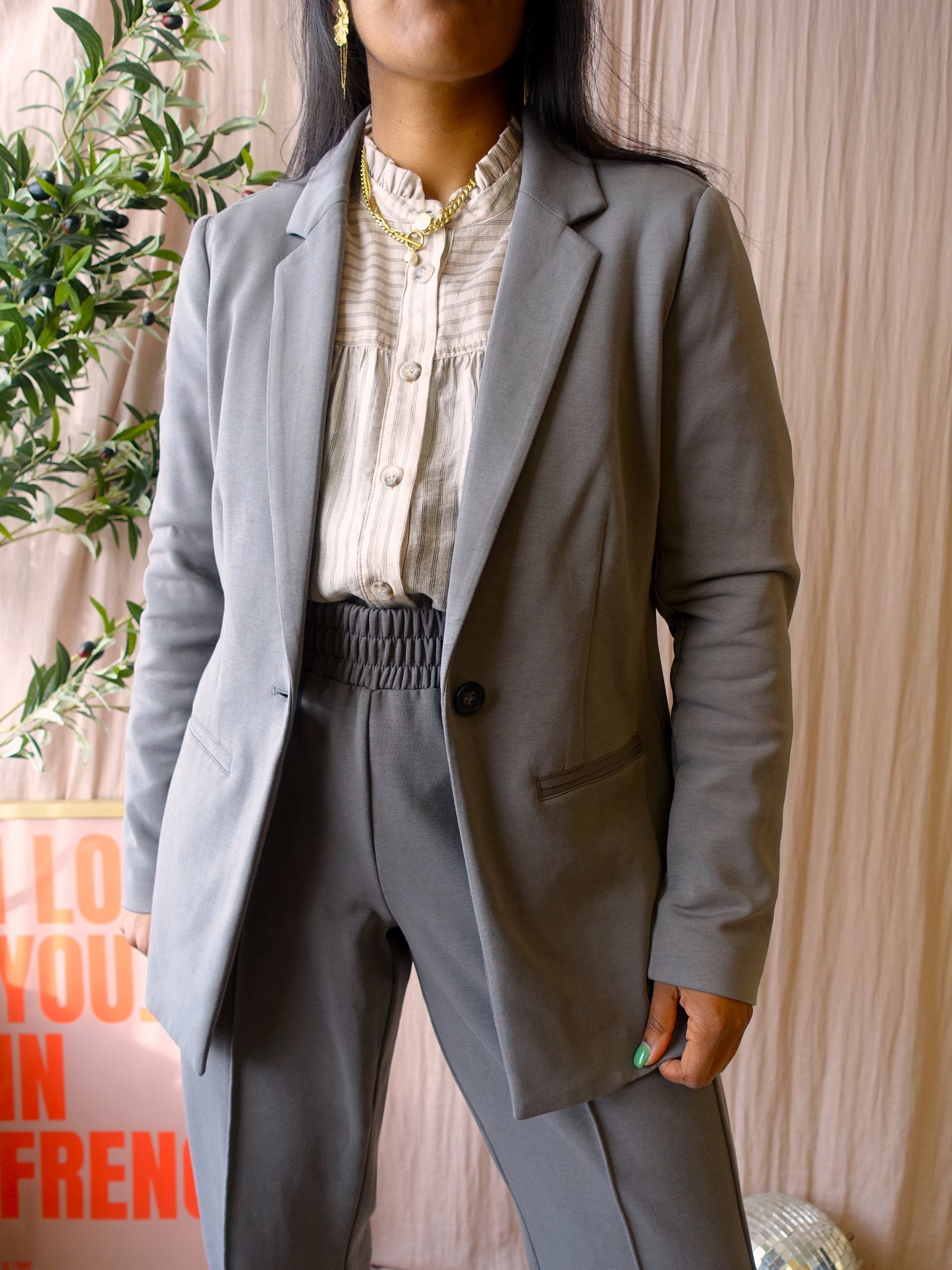 YAYA co-ord suit (blazer + broek) smoke grey