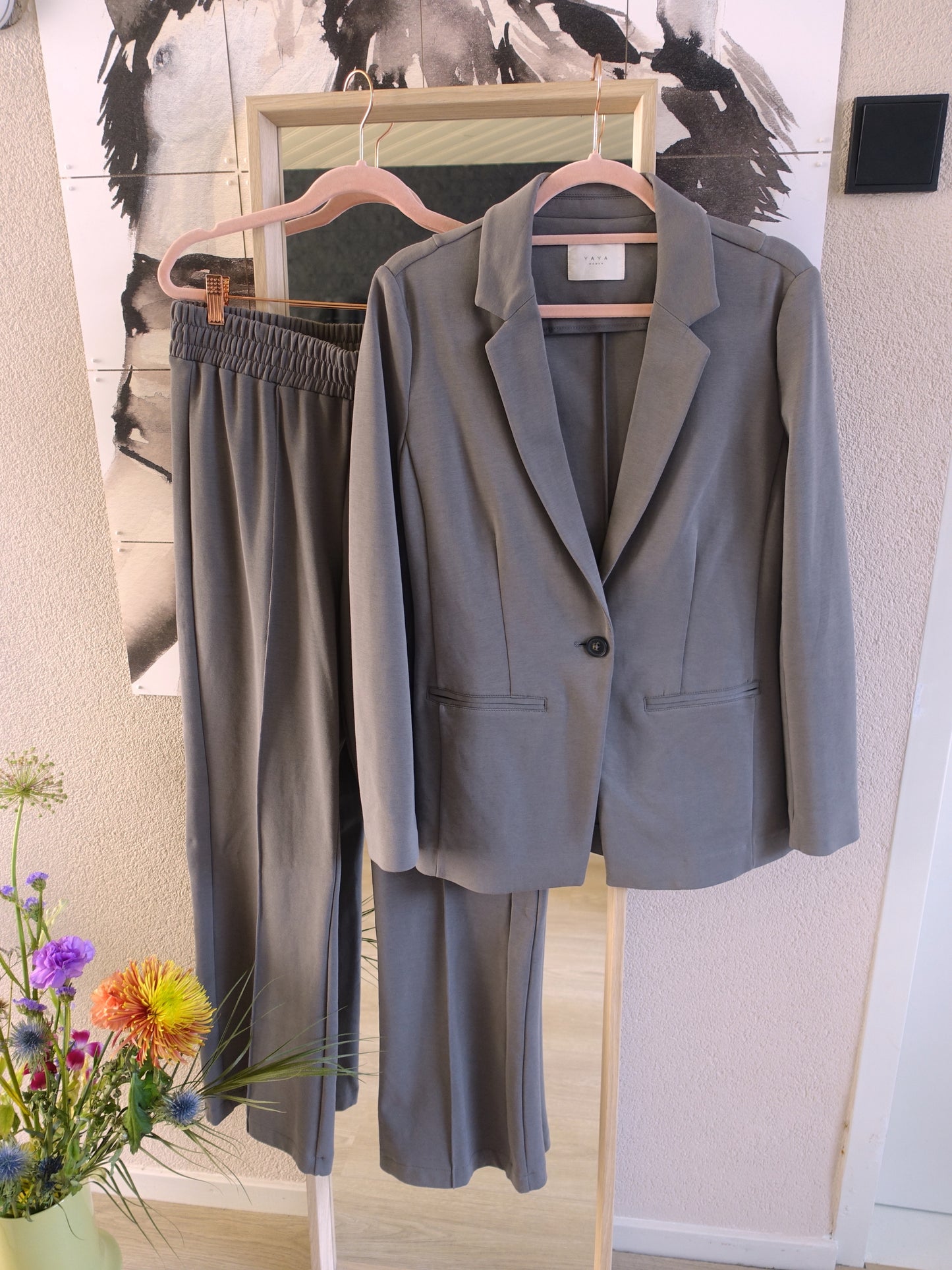 YAYA co-ord suit (blazer + broek) smoke grey