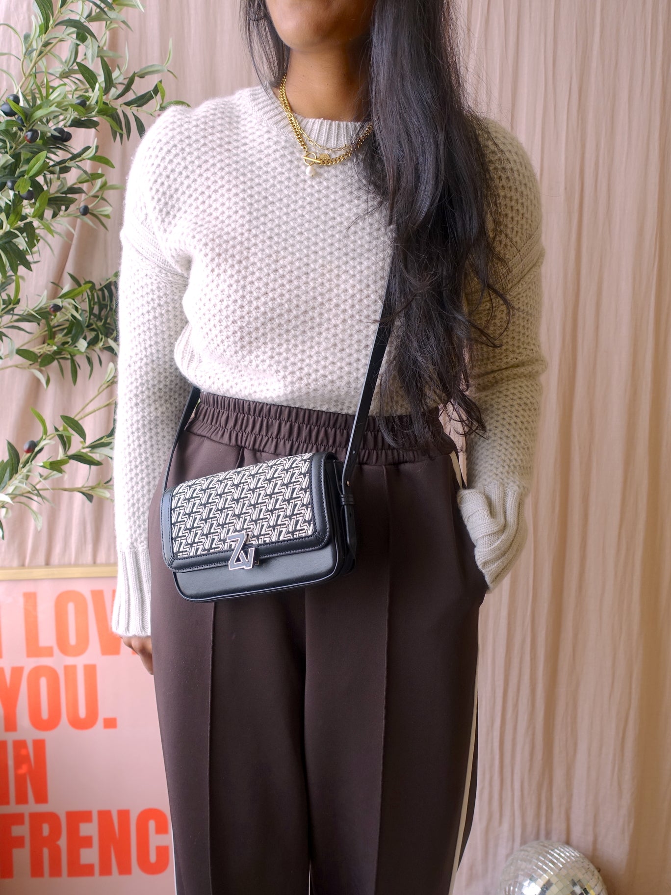 Zadig & Voltaire Le Initiale mini crossbody jacquard leather