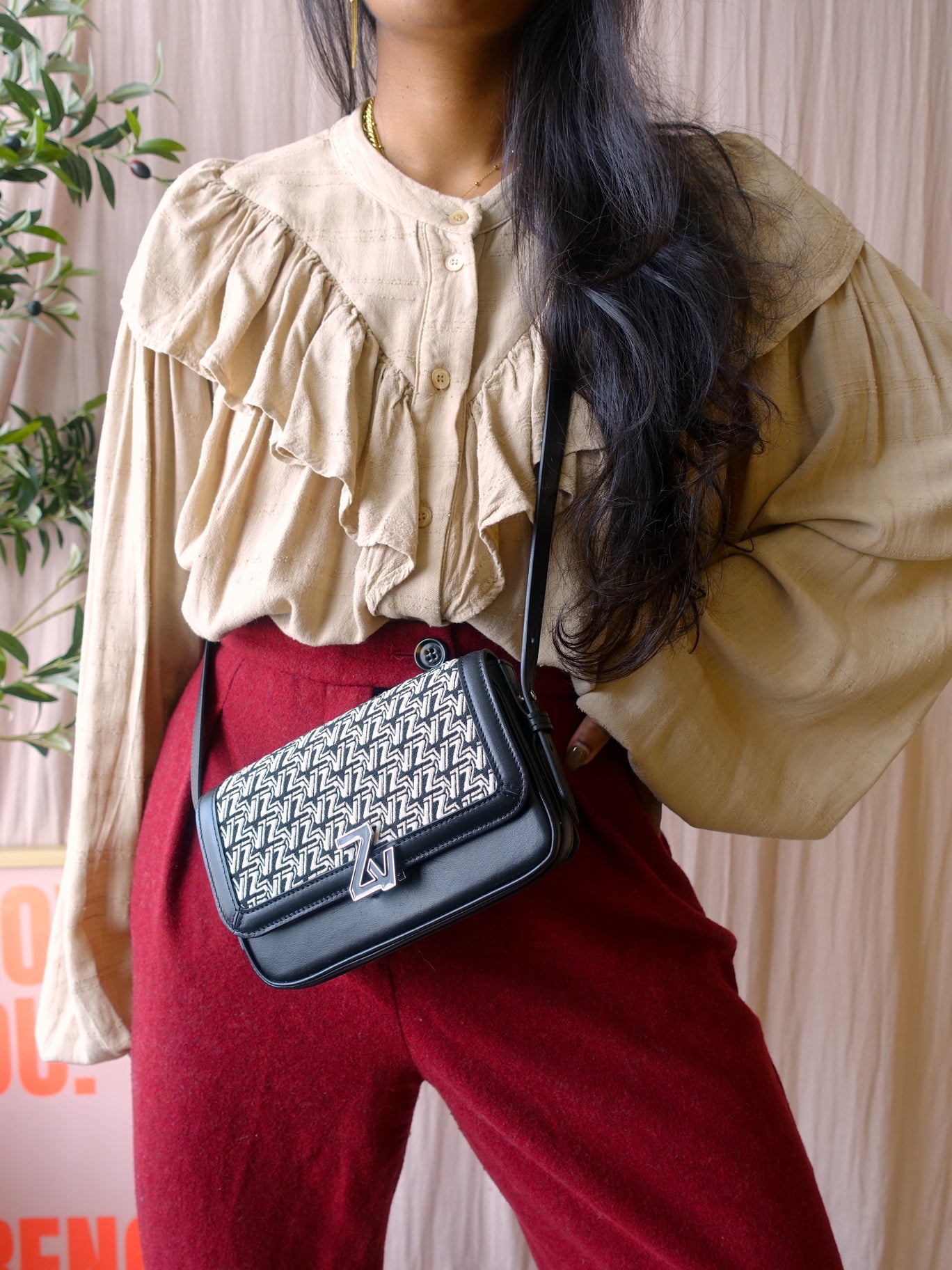 Zadig & Voltaire Le Initiale mini crossbody jacquard leather