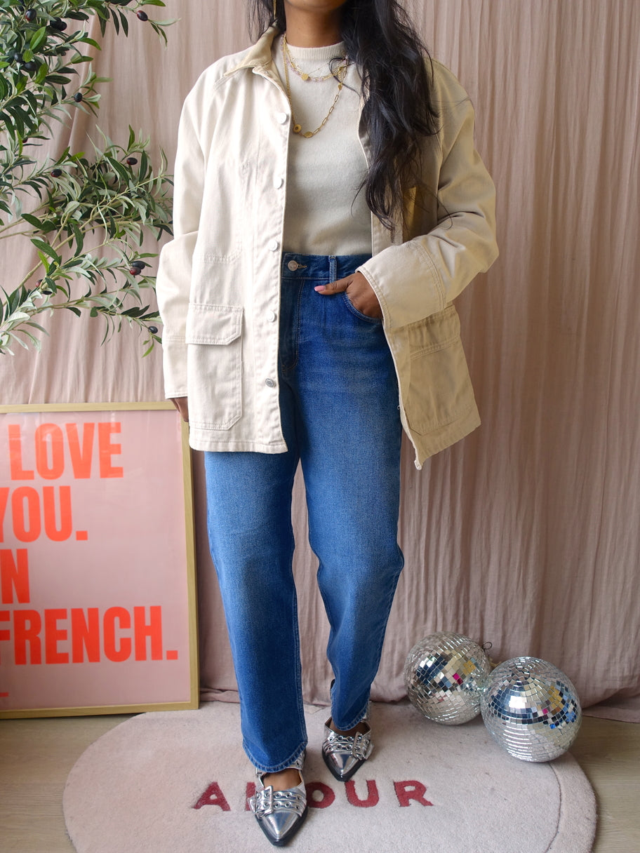 Zara two-tone denim shacket latte beige