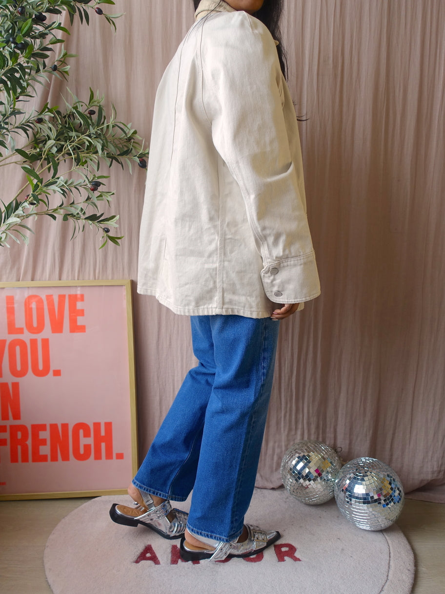 Zara two-tone denim shacket latte beige