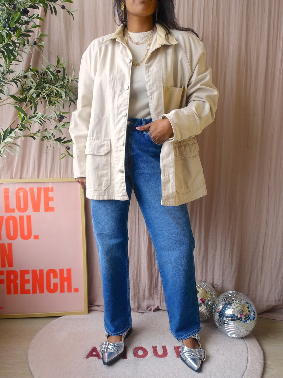 Zara two-tone denim shacket latte beige