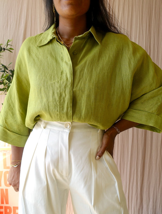 Zara 100% linnen loose fit blouse pistachio paradise