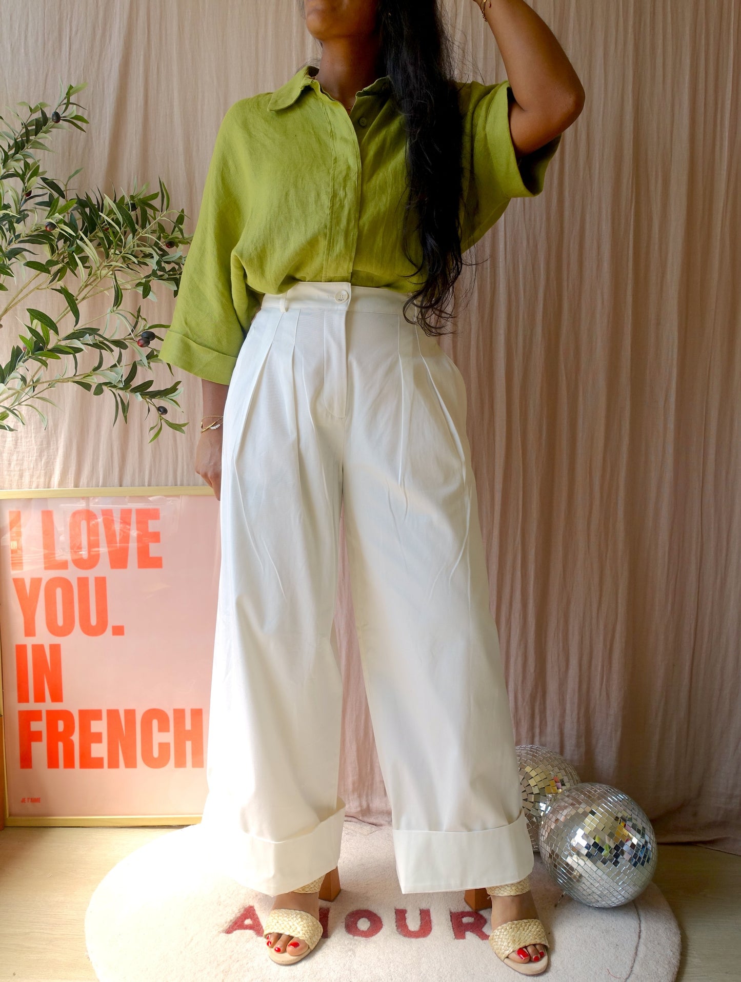 Zara 100% linnen loose fit blouse pistachio paradise