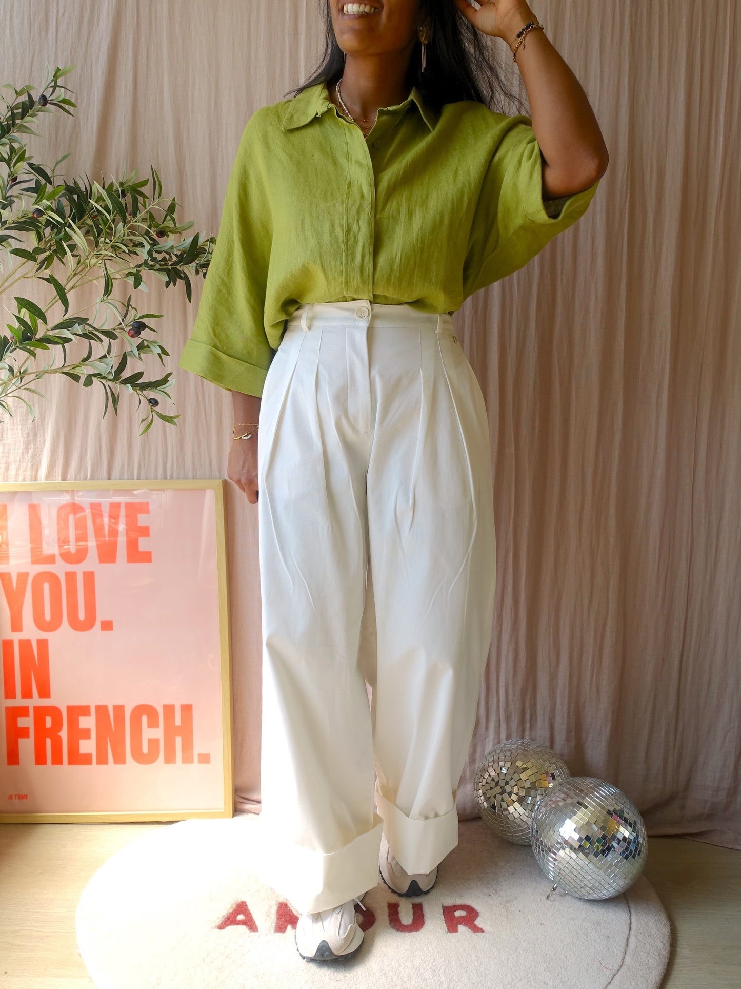 Zara 100% linnen loose fit blouse pistachio paradise