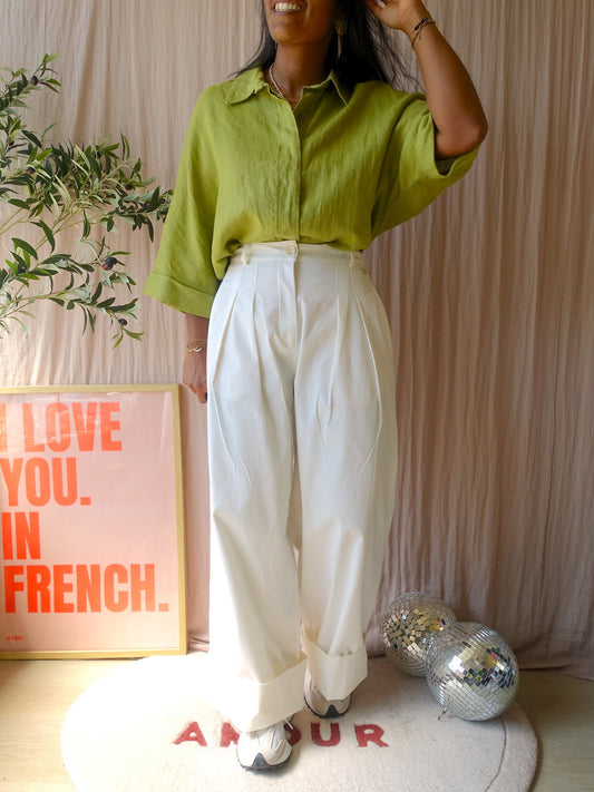 Zara 100% linnen loose fit blouse pistachio paradise