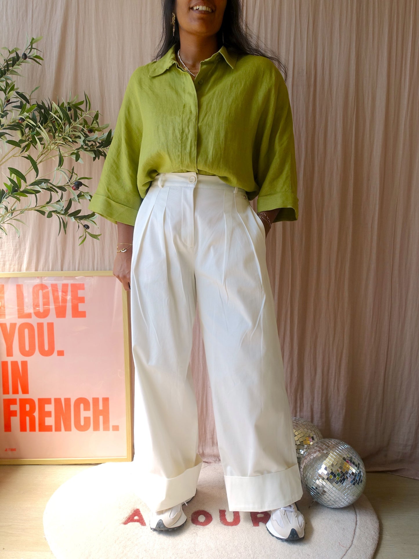 Zara 100% linnen loose fit blouse pistachio paradise