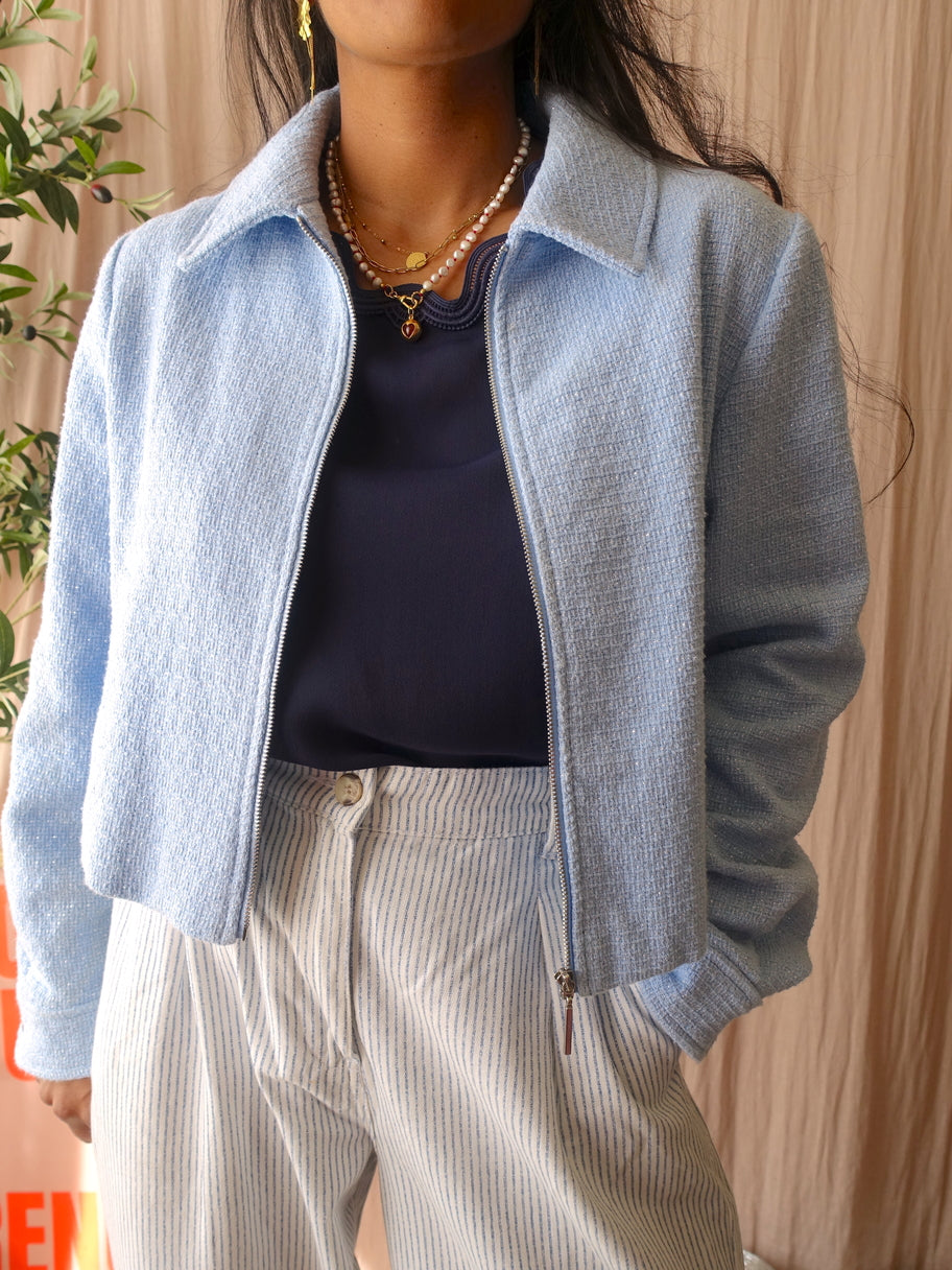 Zara cropped tweed jack sky blue