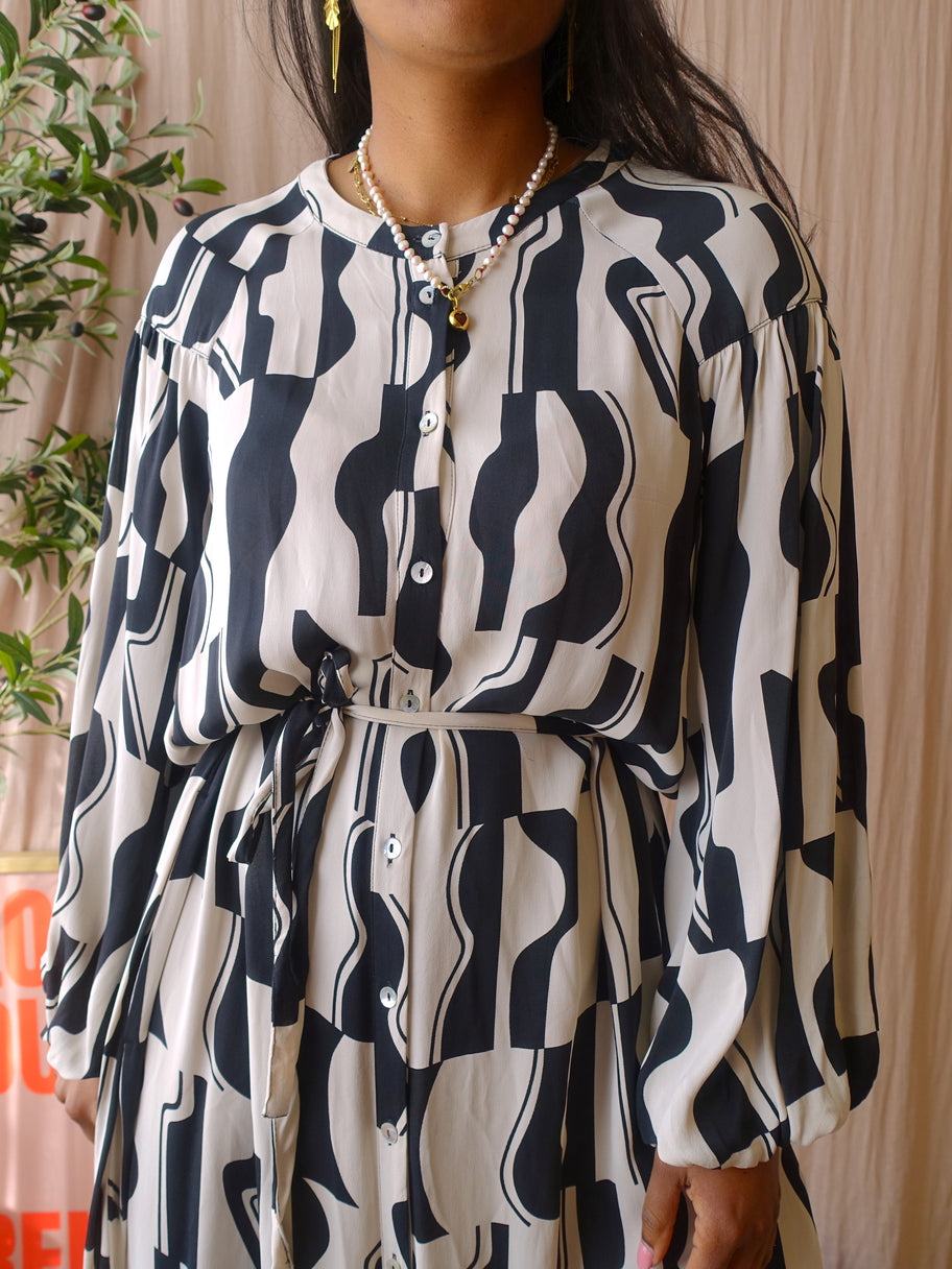 Summum Woman abstract maxi jurk ecru / zwart