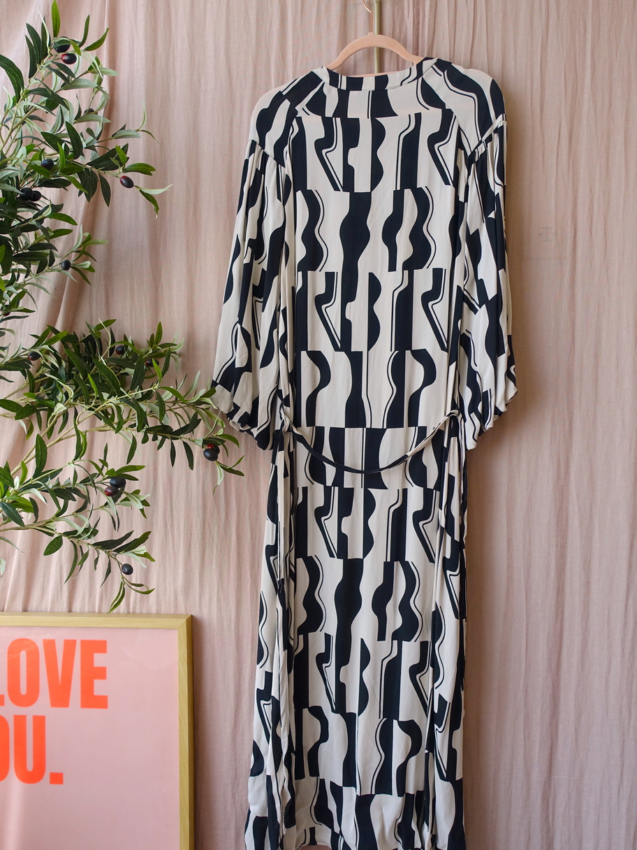 Summum Woman abstract maxi jurk ecru / zwart