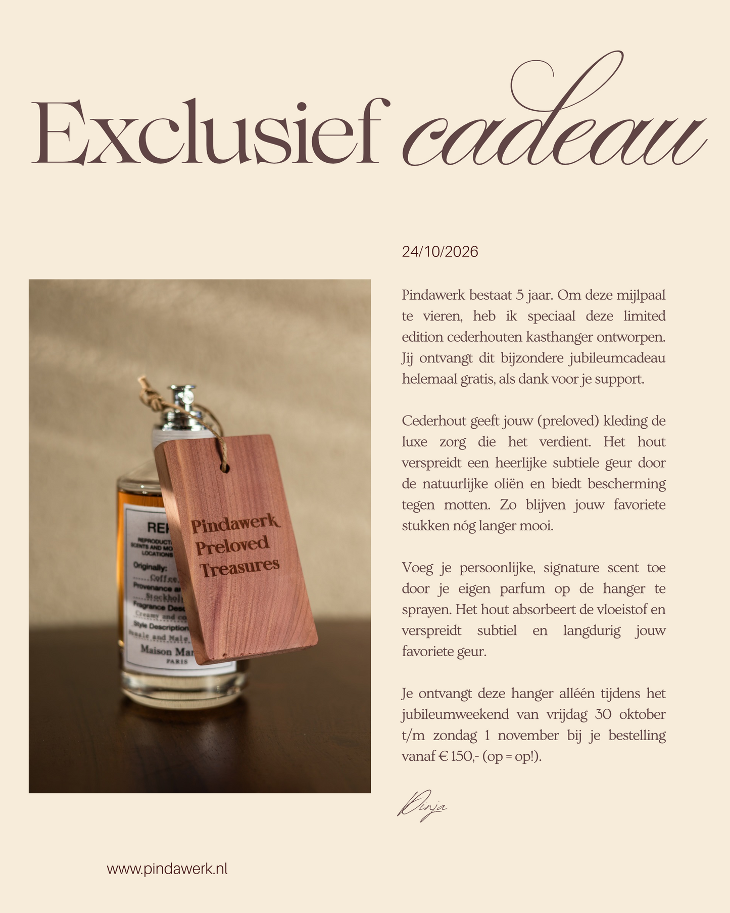 Pindawerk Exclusive engraved cedarhouten kasthanger