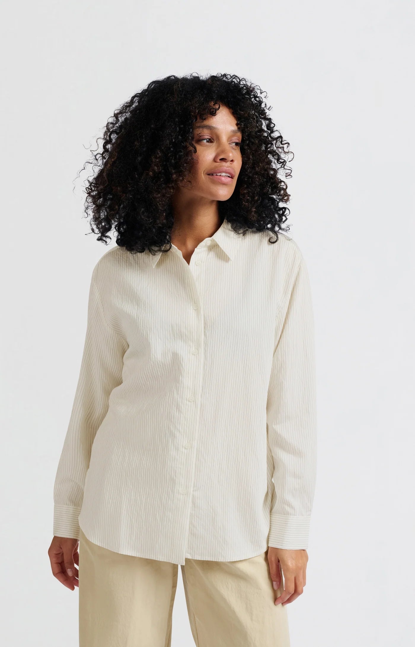 YAYA loose fit pinstripe shirt ecru