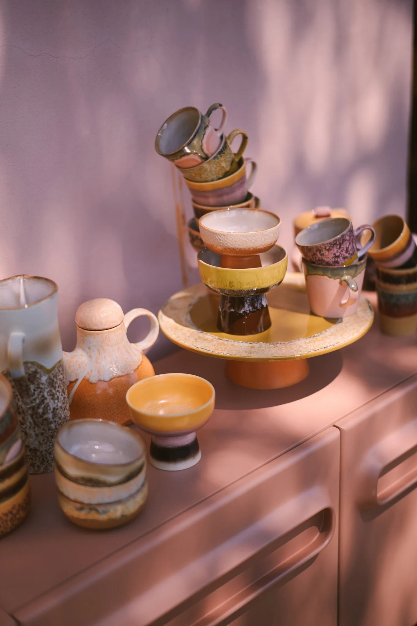 HKLiving 70's ceramics set van 4 americano mugs