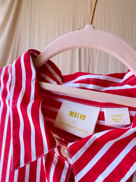 Maeve x Anthropologie poplin striped jurk rood / wit
