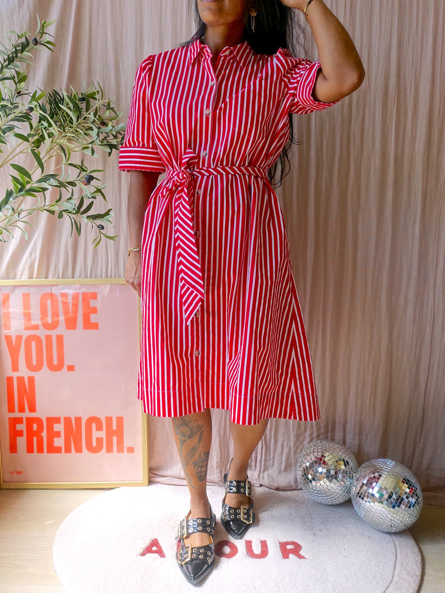 Maeve x Anthropologie poplin striped jurk rood / wit