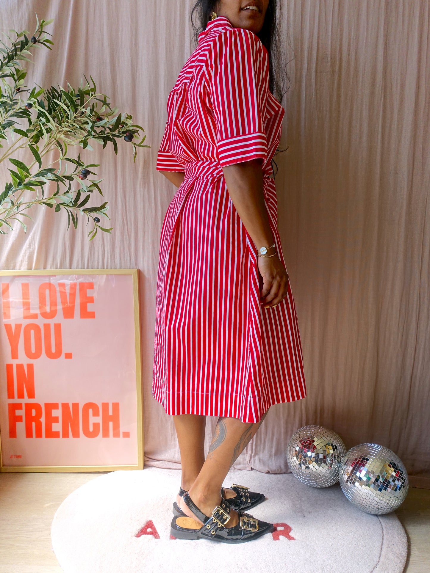 Maeve x Anthropologie poplin striped jurk rood / wit