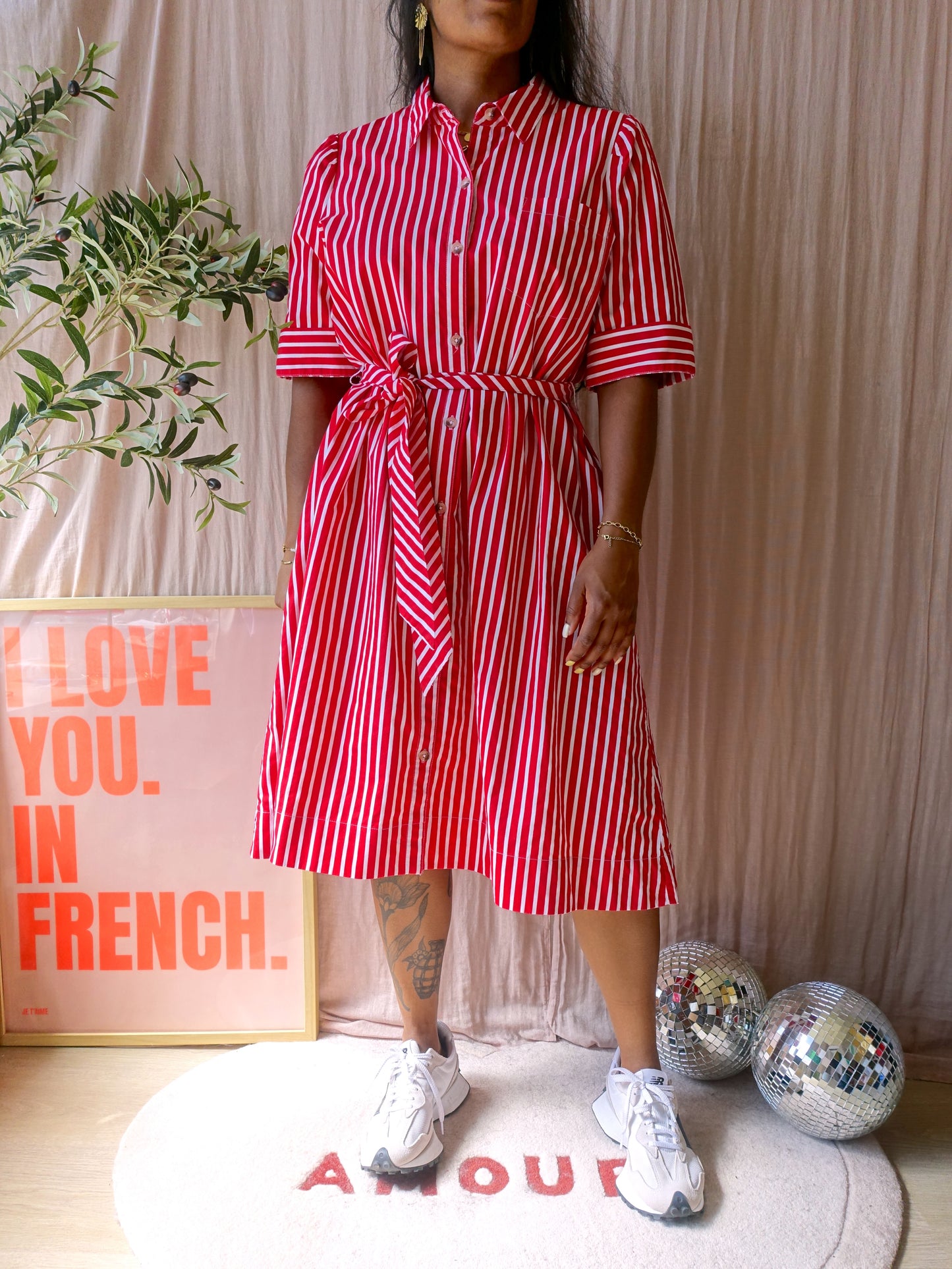 Maeve x Anthropologie poplin striped jurk rood / wit