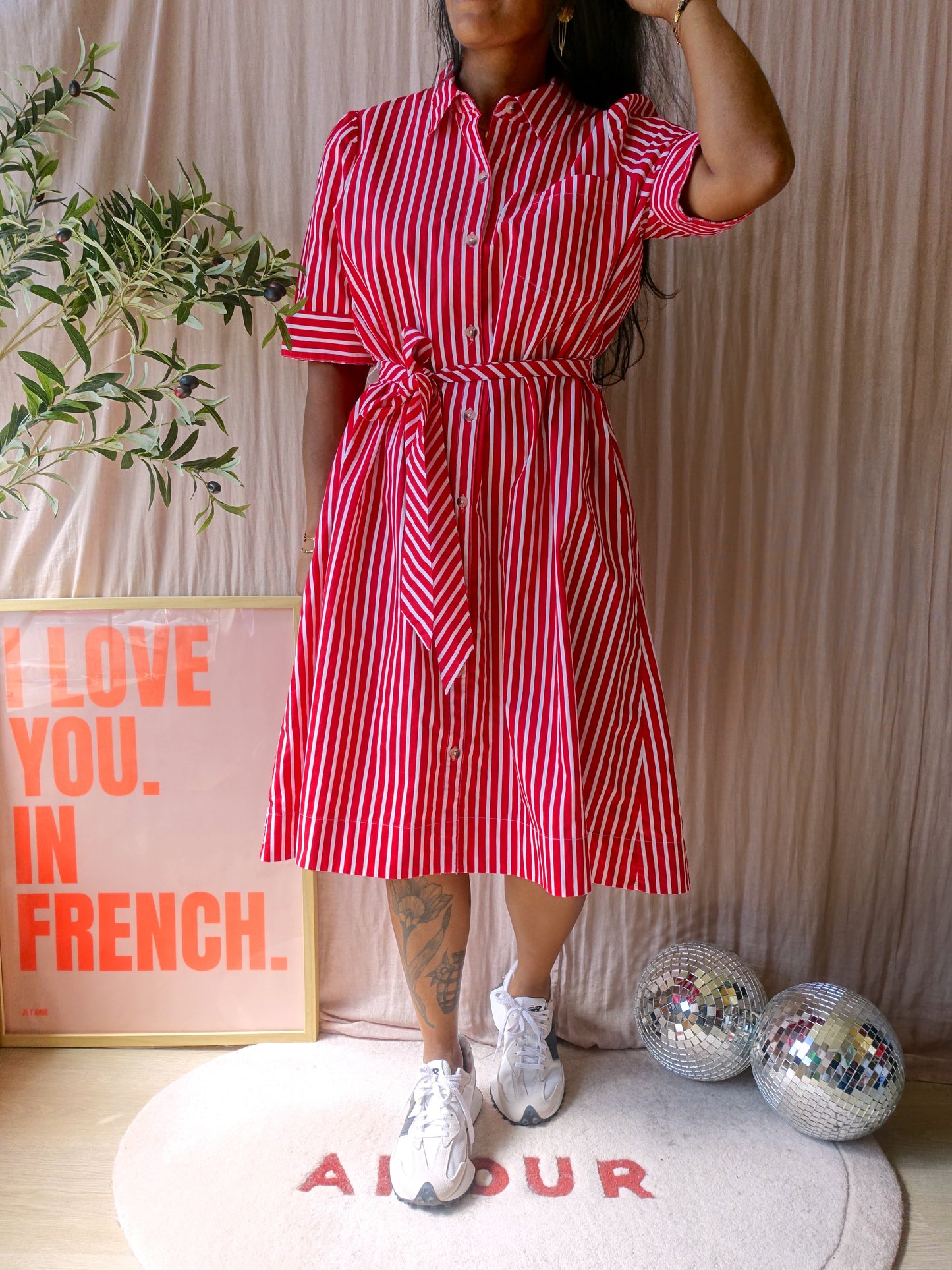 Maeve x Anthropologie poplin striped jurk rood / wit