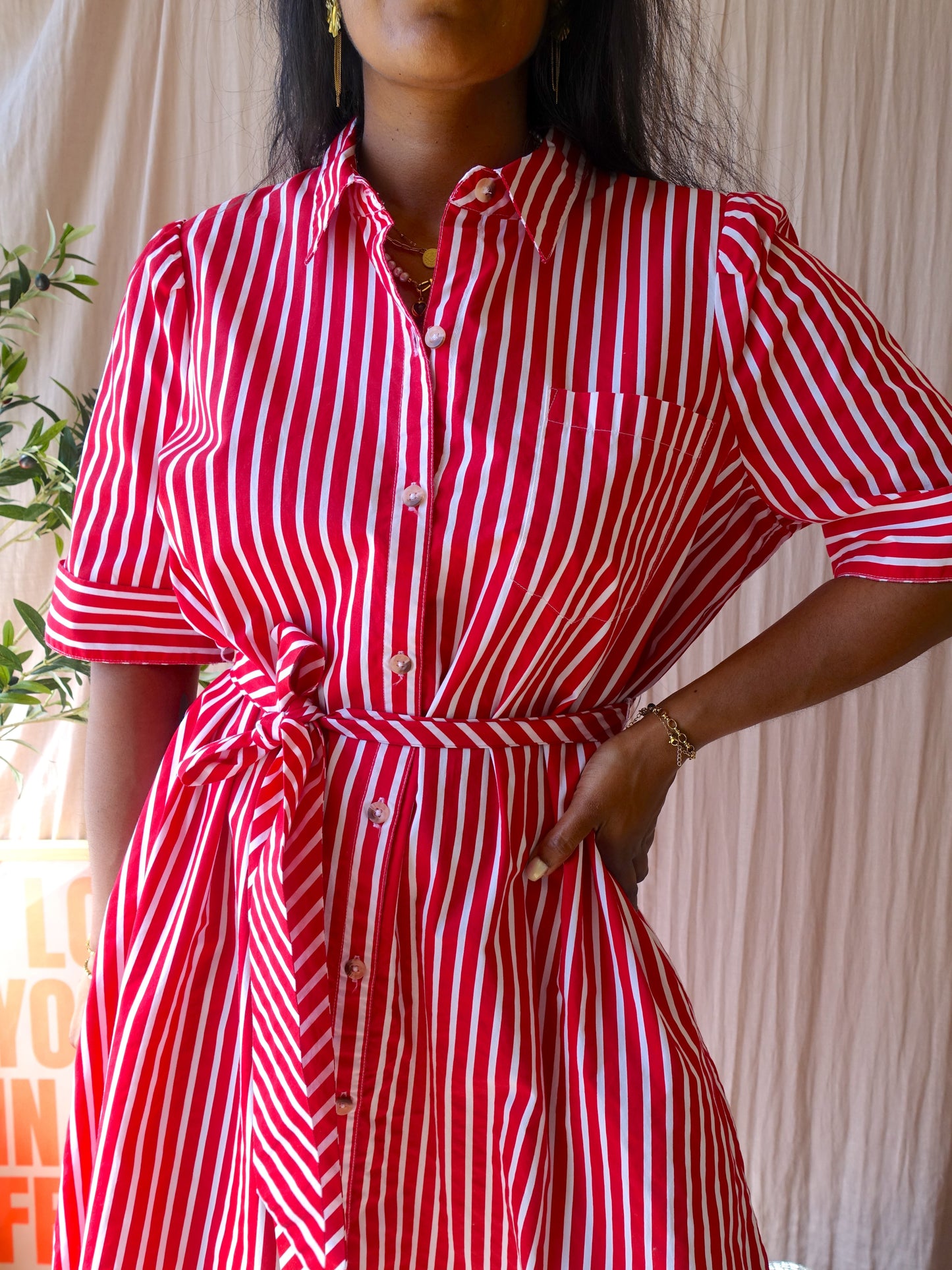 Maeve x Anthropologie poplin striped jurk rood / wit