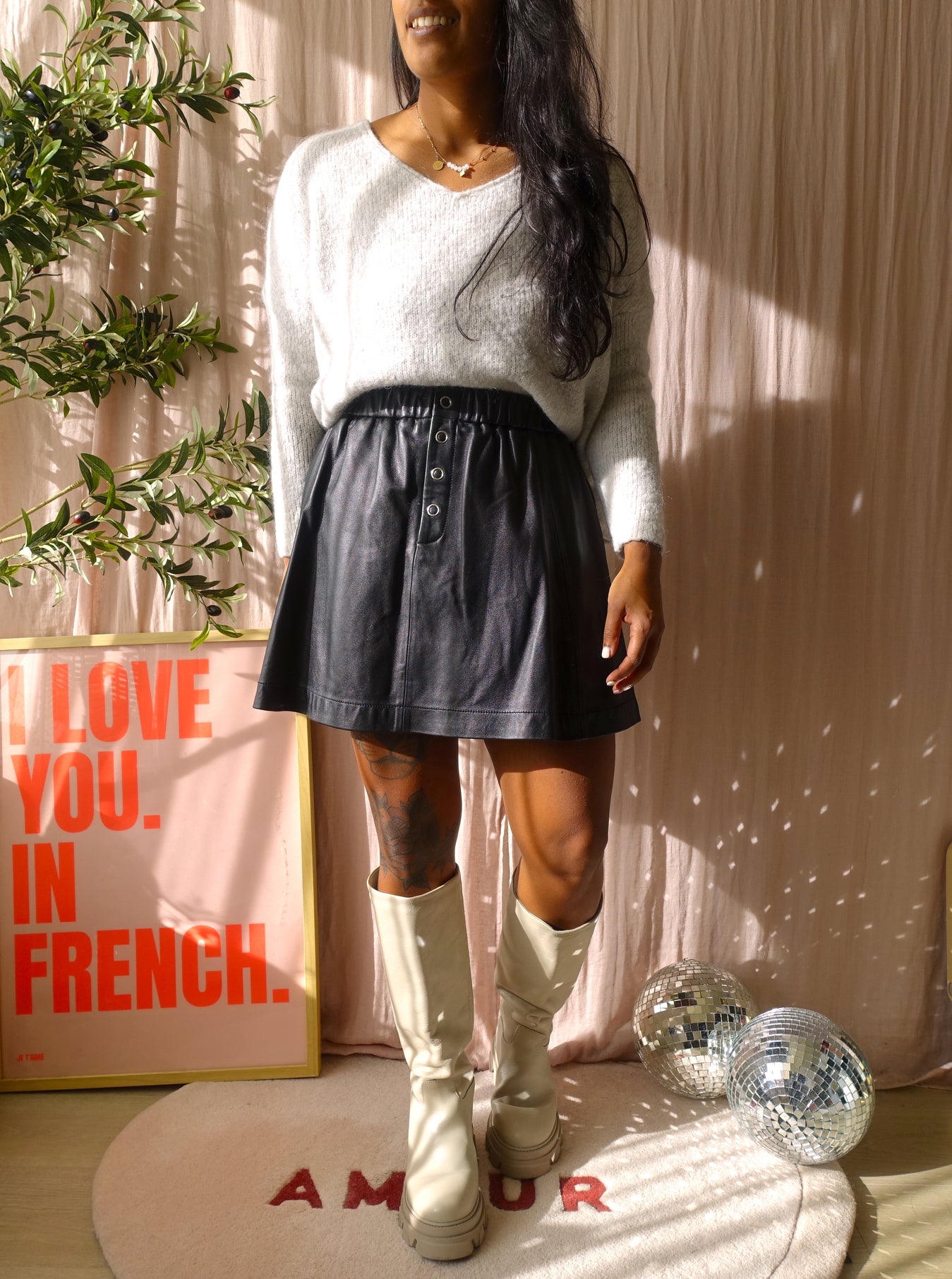 Sacha high leather chunky boots offwhite