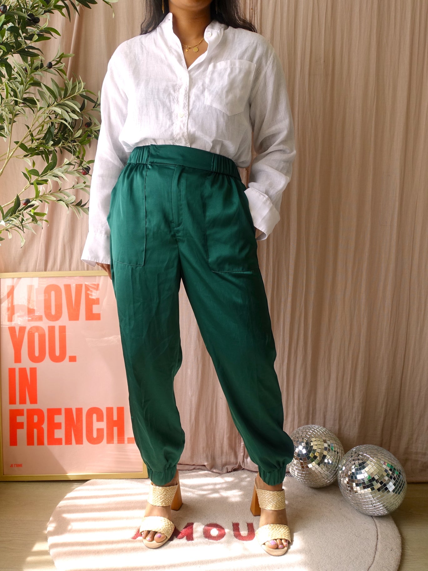 Garota satin co-ord set emerald