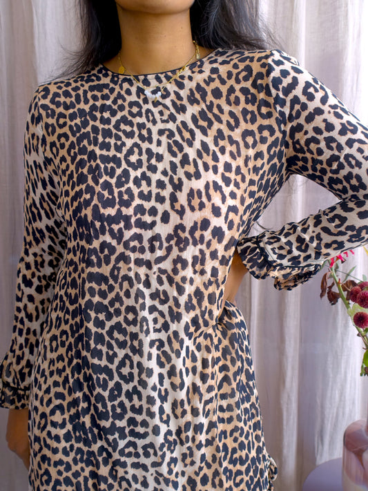 Ganni leopard viscose jurk