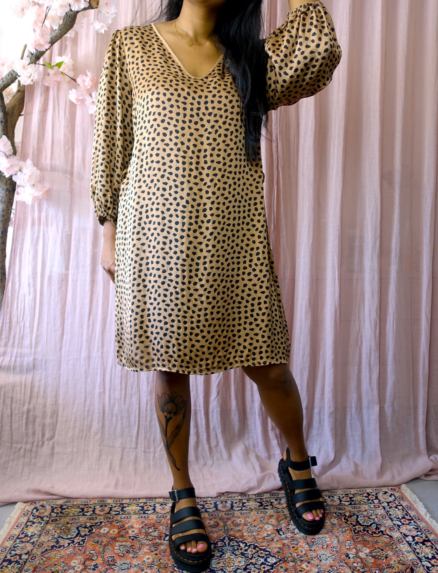 Freebird loose fit leopard jurk met pofmouwen
