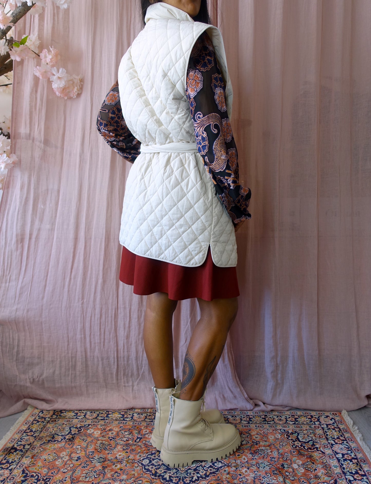 Object quilted long gilet creme