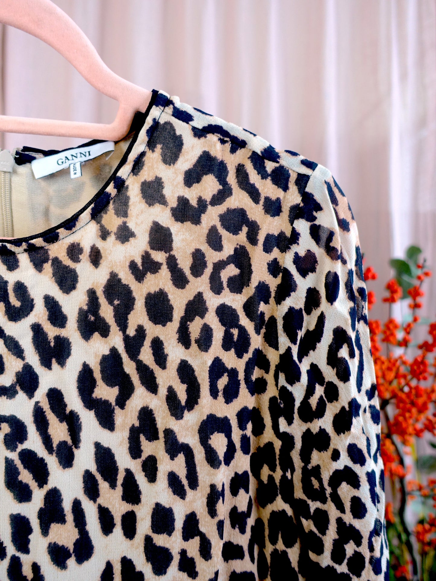 Ganni leopard viscose jurk