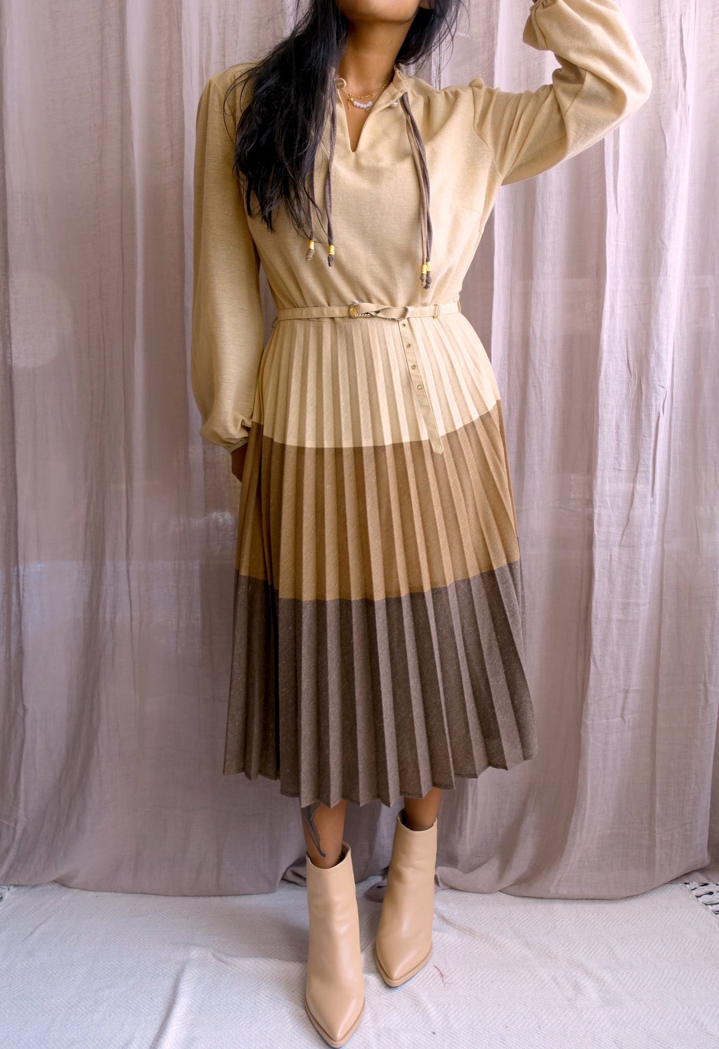 Vintage bohemian handmade plissé jurk