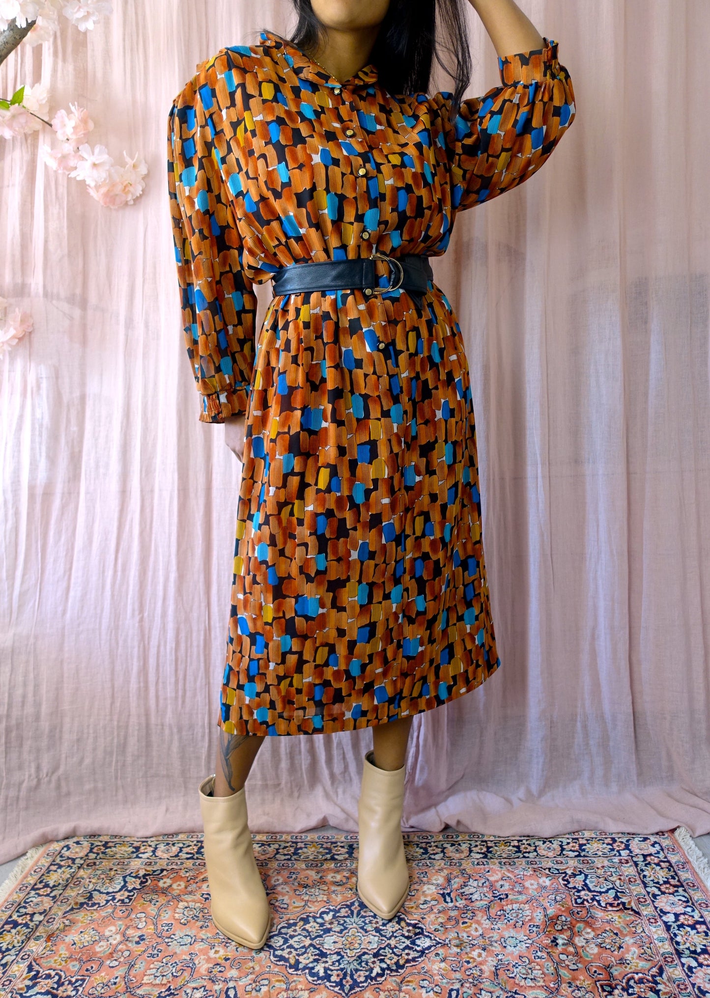 70's Vintage midi jurk warm colours