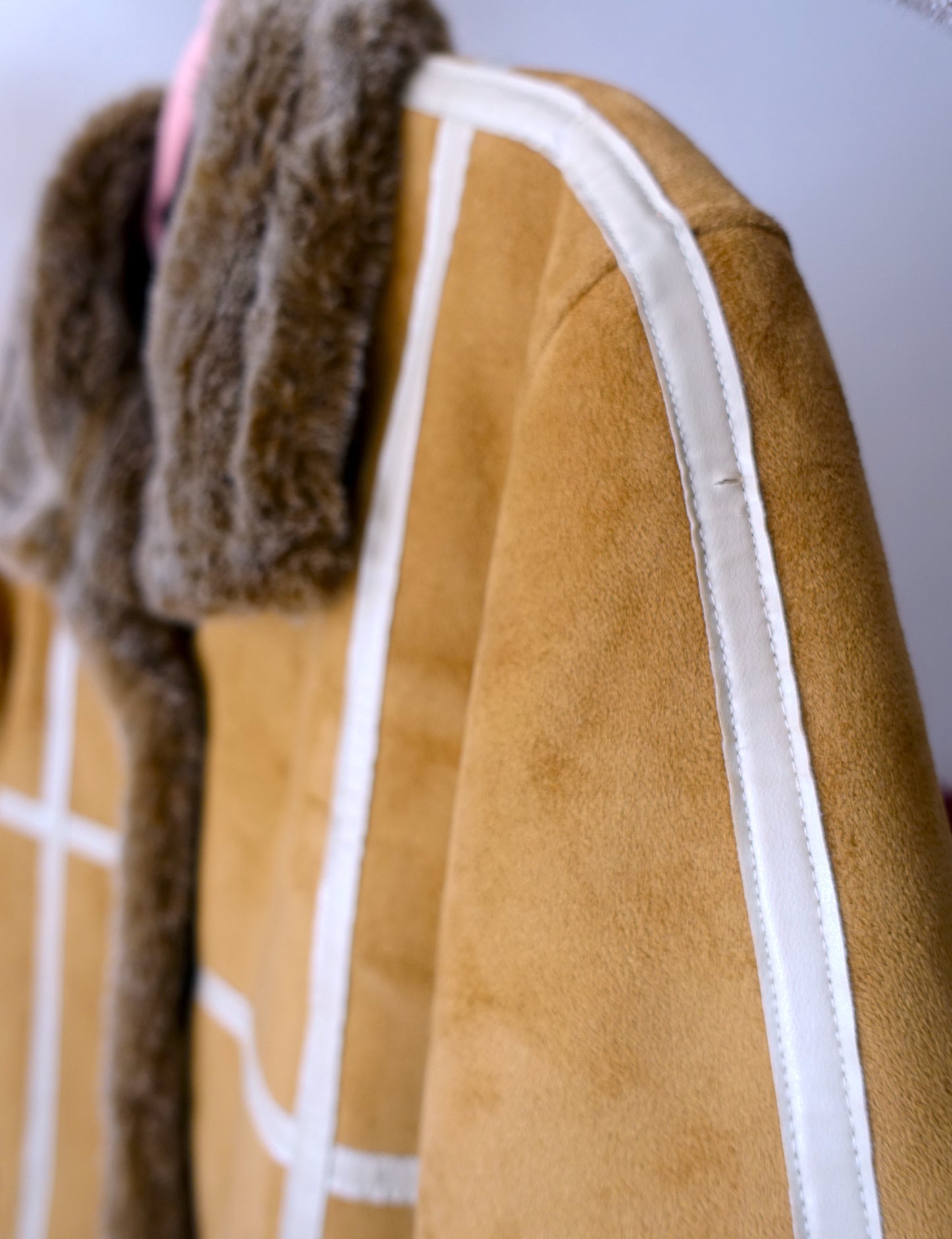 Vintage bohemian faux fur camel coat